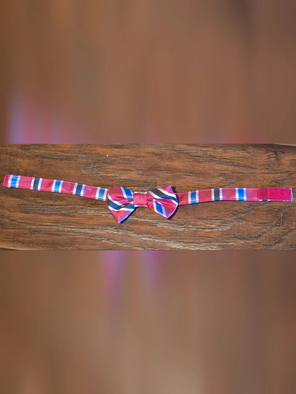 Baby Boy Blue Red Striped Bow Tie Fits ~12 Mos Velcro Closure